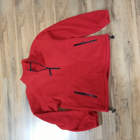 L.L. BEAN FACTORY STORE Red Half Zip Fleece Pullover Jacket - Zippered Pockets - Picture 2 of 11